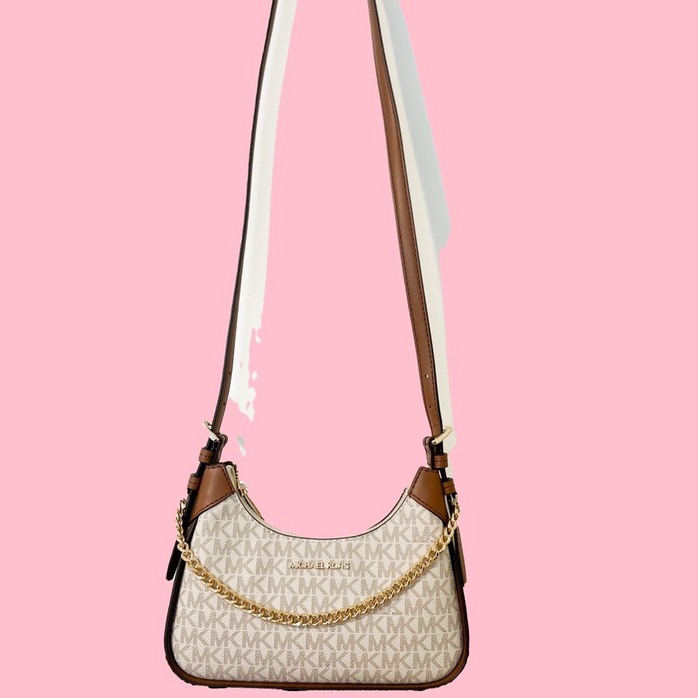 Michael Kors Tan and Cream Shoulder Bag with Gold Chain
